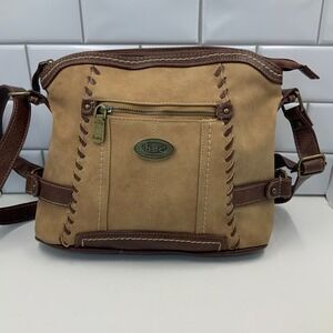 b.o.c. Born Concept Crossbody Bag Brown Tan Whipstitch Boho Shoulder Purse